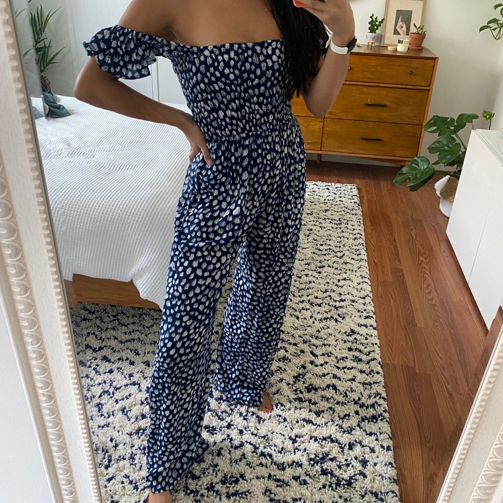 Spotted boho romper jumpsuit with ruffle sleeves
